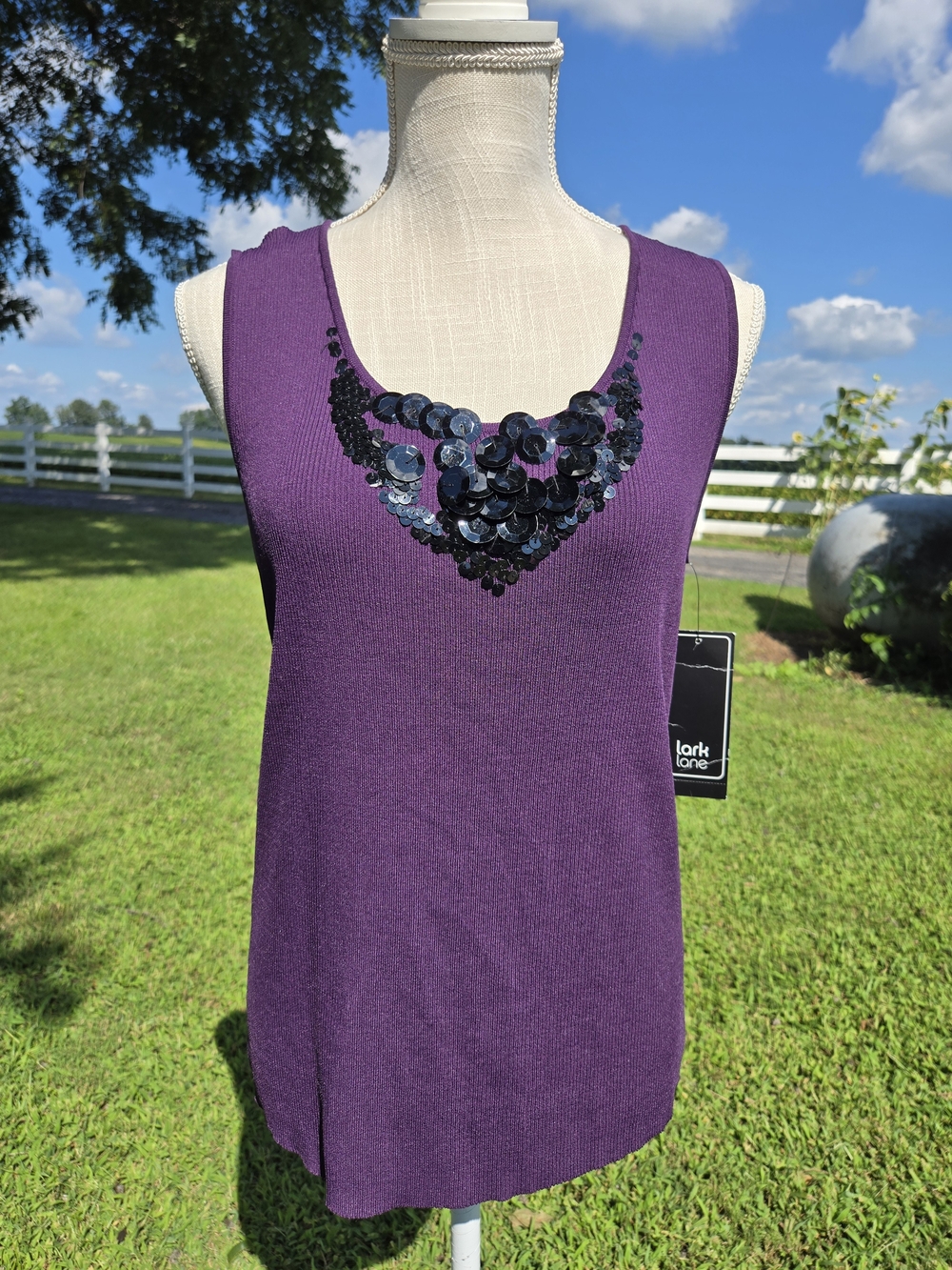 Lark & Lane Purple Sequin Scoop Neck Tank